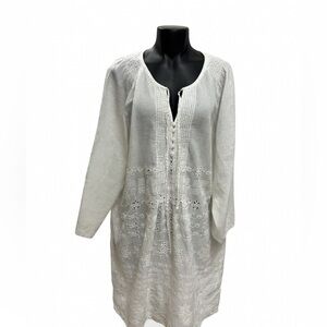 Johnny Was White Embroidered Logo Blouse with Floral Motif